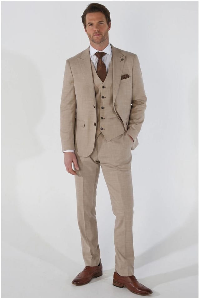 Paul Andrew Paul Andrew Men's Kurt - 3 Piece Tailored Fit Suit in Beige - 2