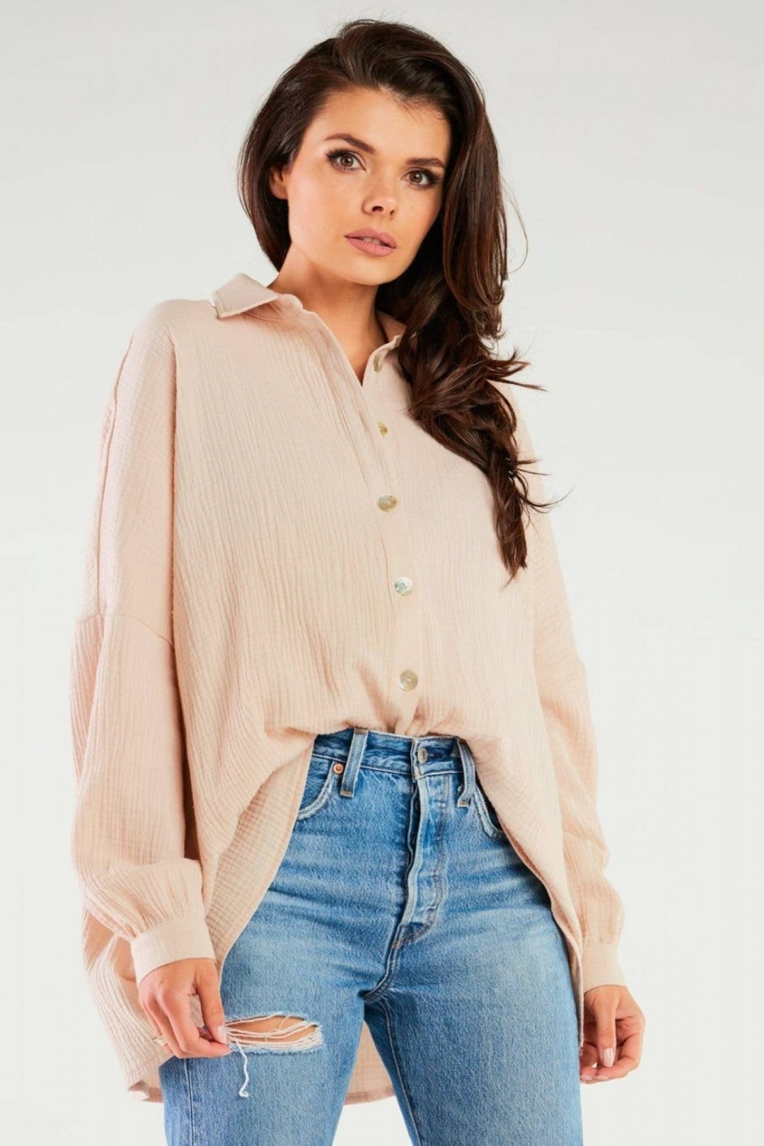 Love Lace Women's Oversized Long Sleeve Button Neck Shirt in