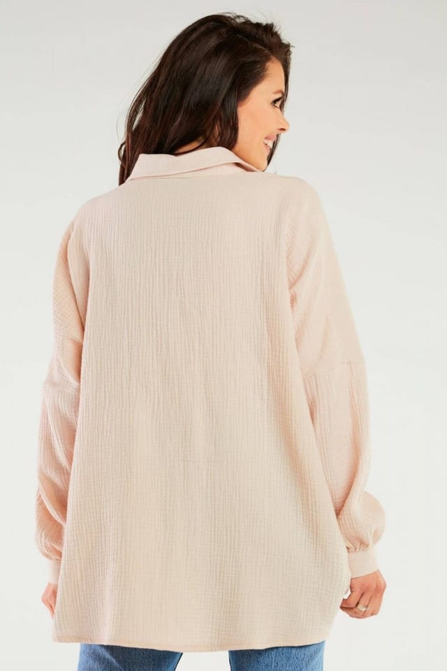 Love Lace Love Lace Women's Oversized Long Sleeve Button Neck Shirt in Pale Pink - 3