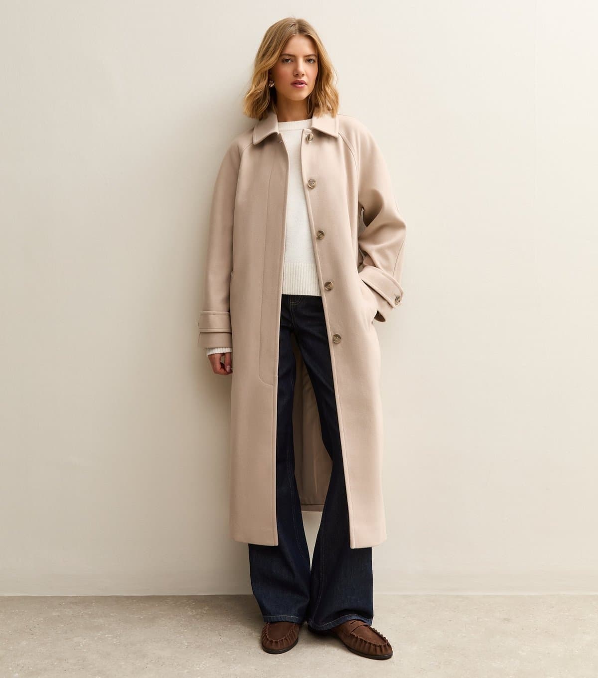 New Look Women's Mink Button Up Belted Coat New Look