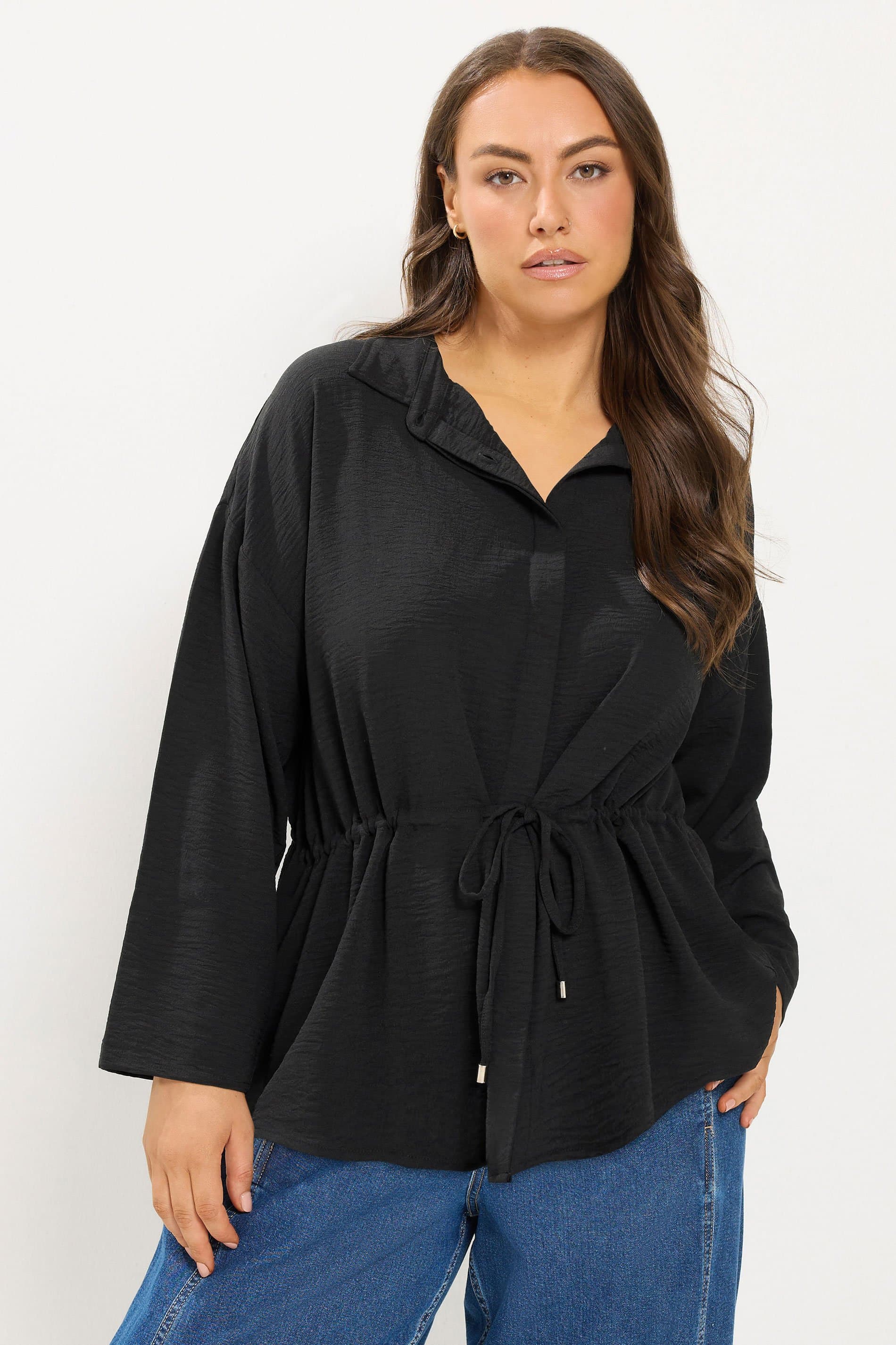 Yours Plus Size Black Tie Waist Utility Top