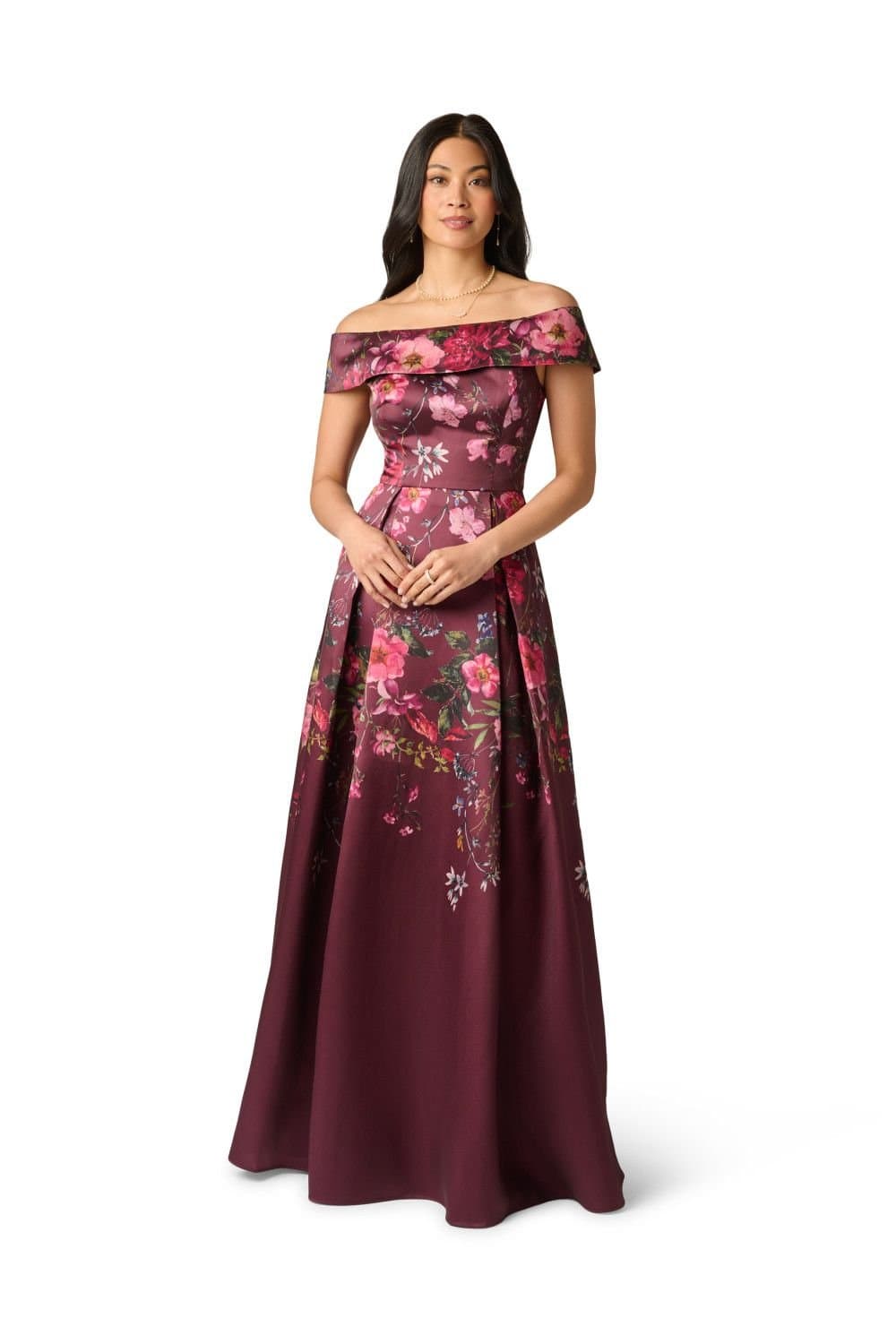 Adrianna Papell Adrianna Papell Women's Off Shoulder Printed Gown in Red