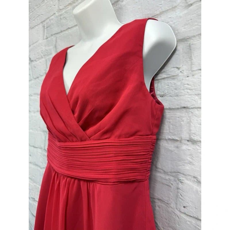 Amelia Amelia Red Chiffon Skater Dress Wedding Size 12 Floaty V-Neck Sleeveless Party