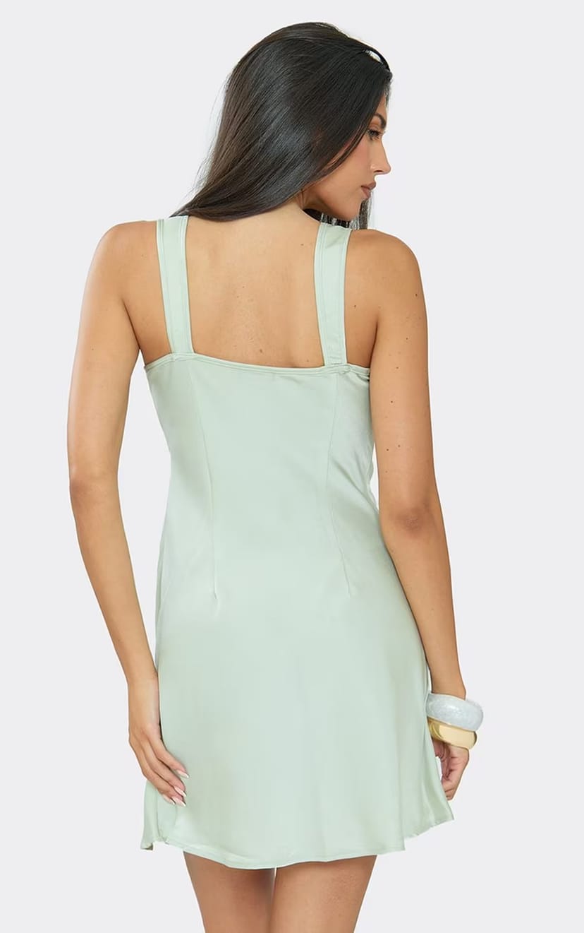 EGO Tie Front Cup Detail Shift Mini Dress In Sage Green, Women's Size UK 10 - 1