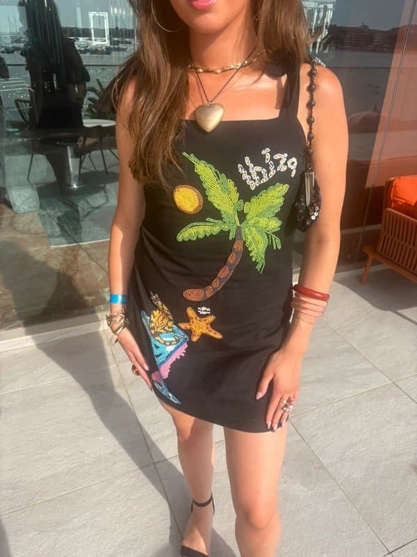 Never Fully Dressed Gorgeous embellished linen Ibiza dress