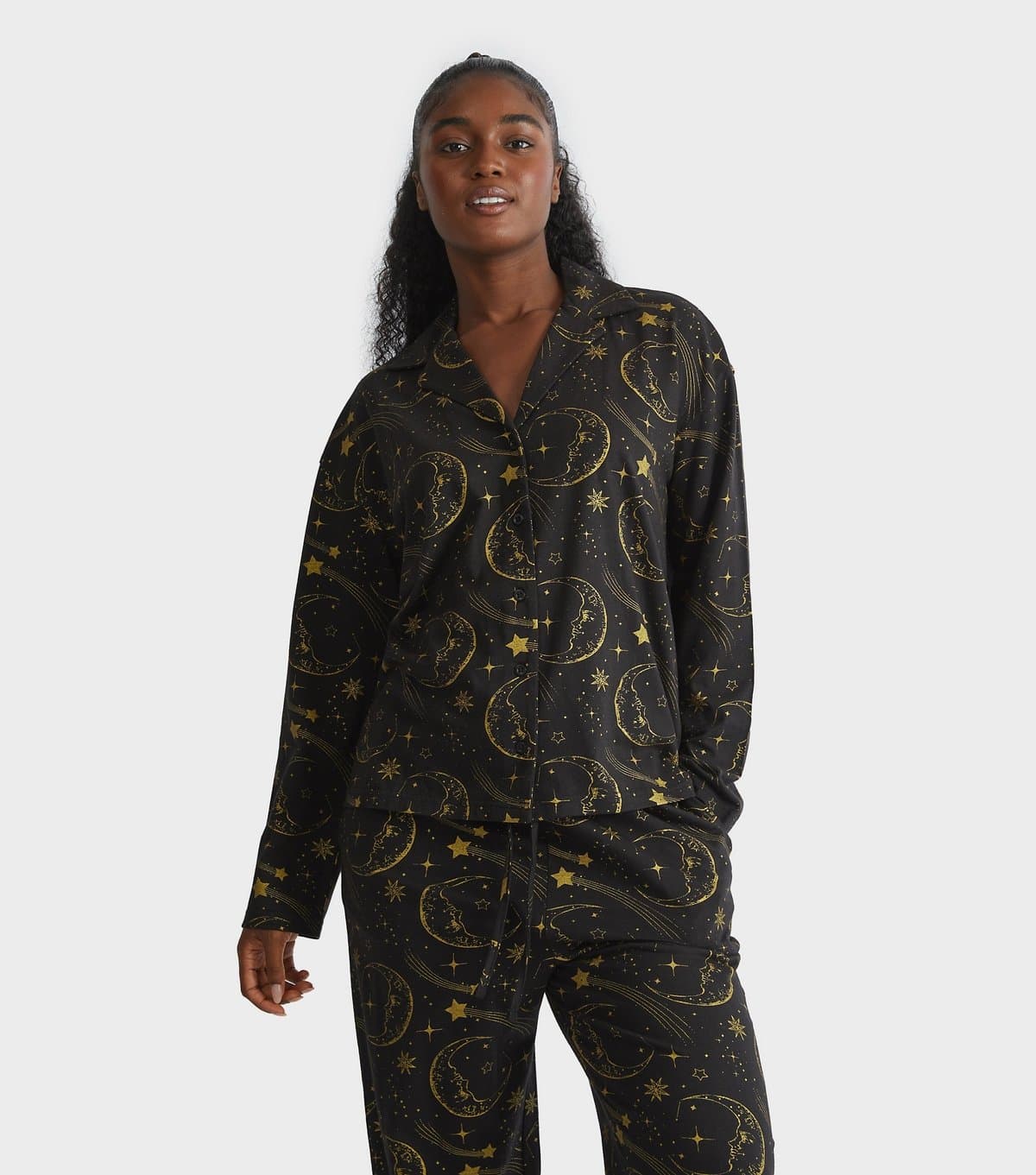 Skinnydip Women's Black Foiled Celestial Print Shirt and Trousers Pyjama Set Skinnydip New Look