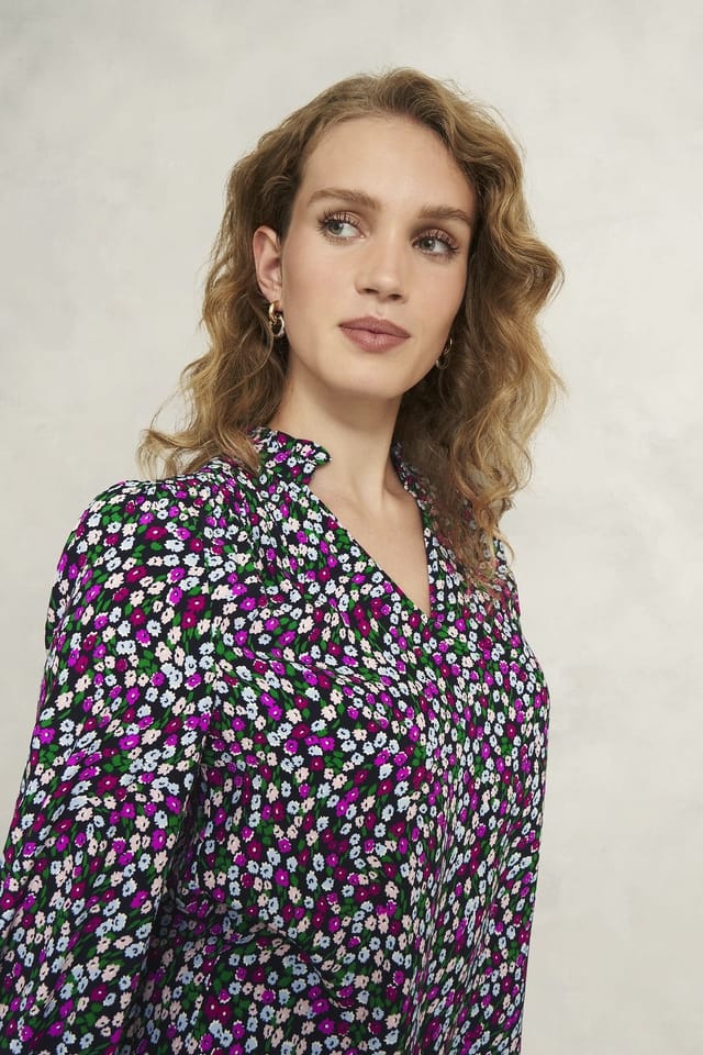 Hobbs London Hobbs London Women's Orelia Floral Print V-Neck Blouse in Fuchsia - 3