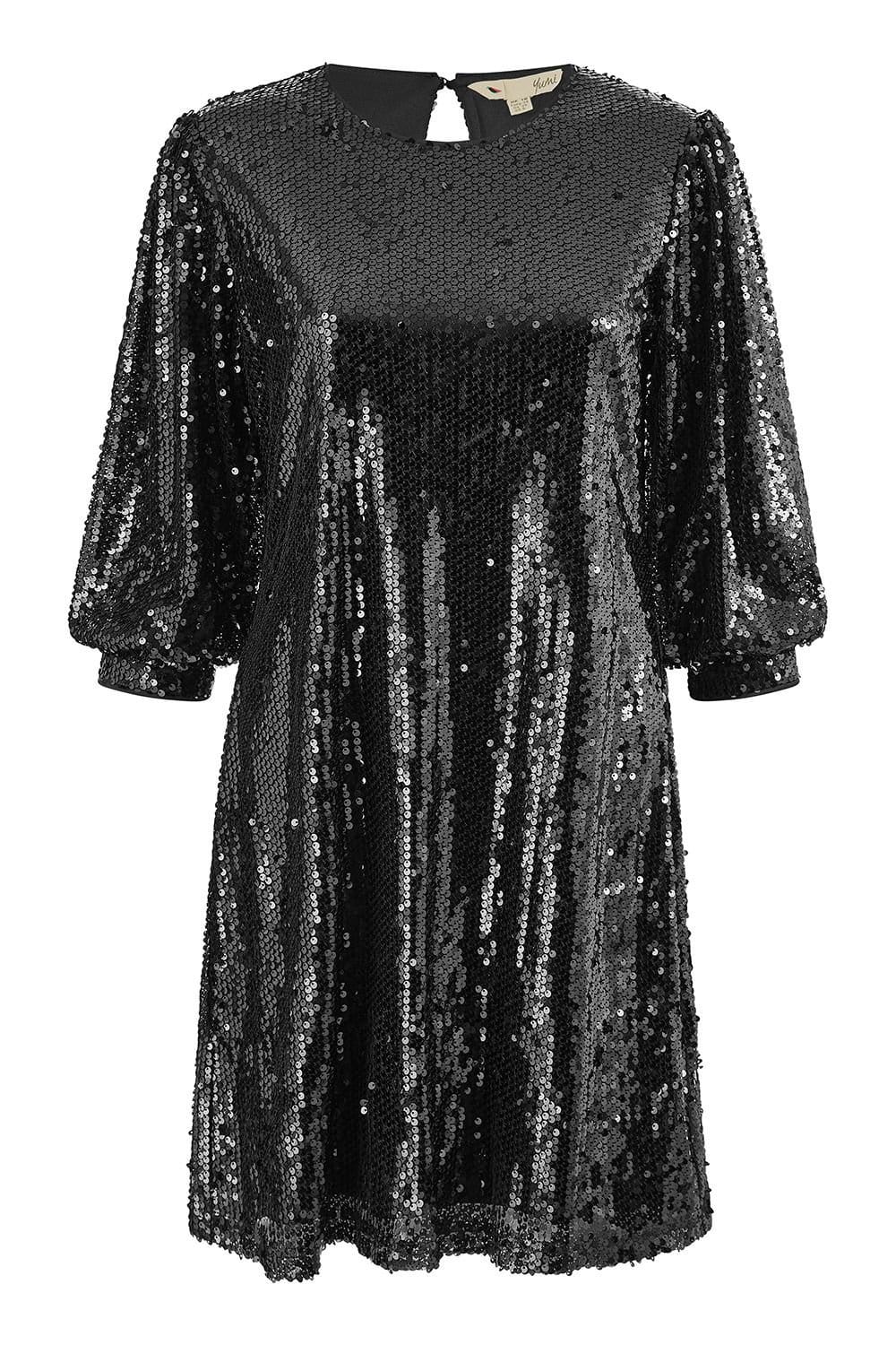 Yumi Yumi Women's Black Sequin Tunic Dress With Balloon Sleeves - 4