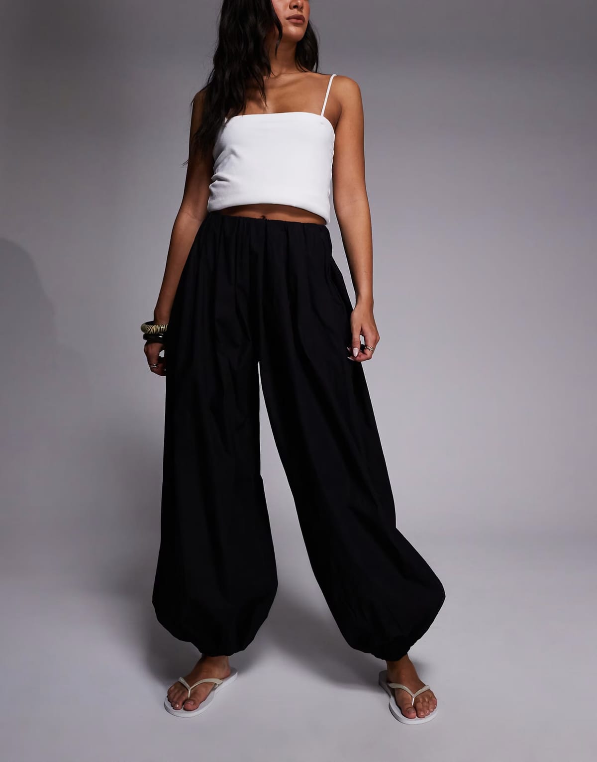 ASOS Kaiia exclusive cotton volume balloon leg trousers in black - 1