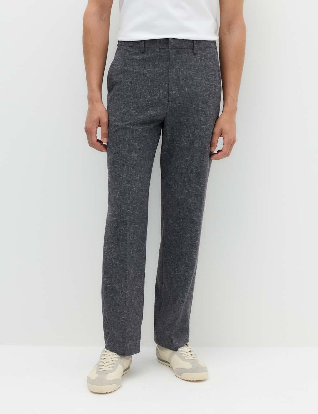 Marks & Spencer M&S Relaxed Fit Textured Stretch Trousers Navy Mix