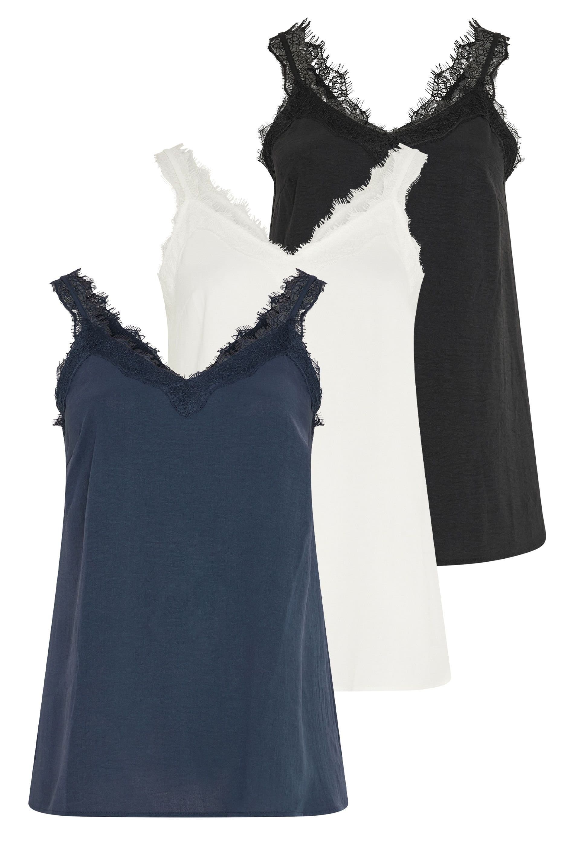 Evans Evans Women's 3 Pack Lace Trim Cami Vests in White