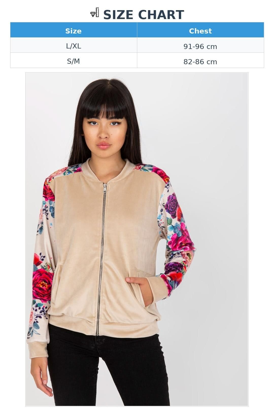 Love Lace Love Lace Women's Velour Flower Bomber Jacket with Zipper Pockets in Beige - 4