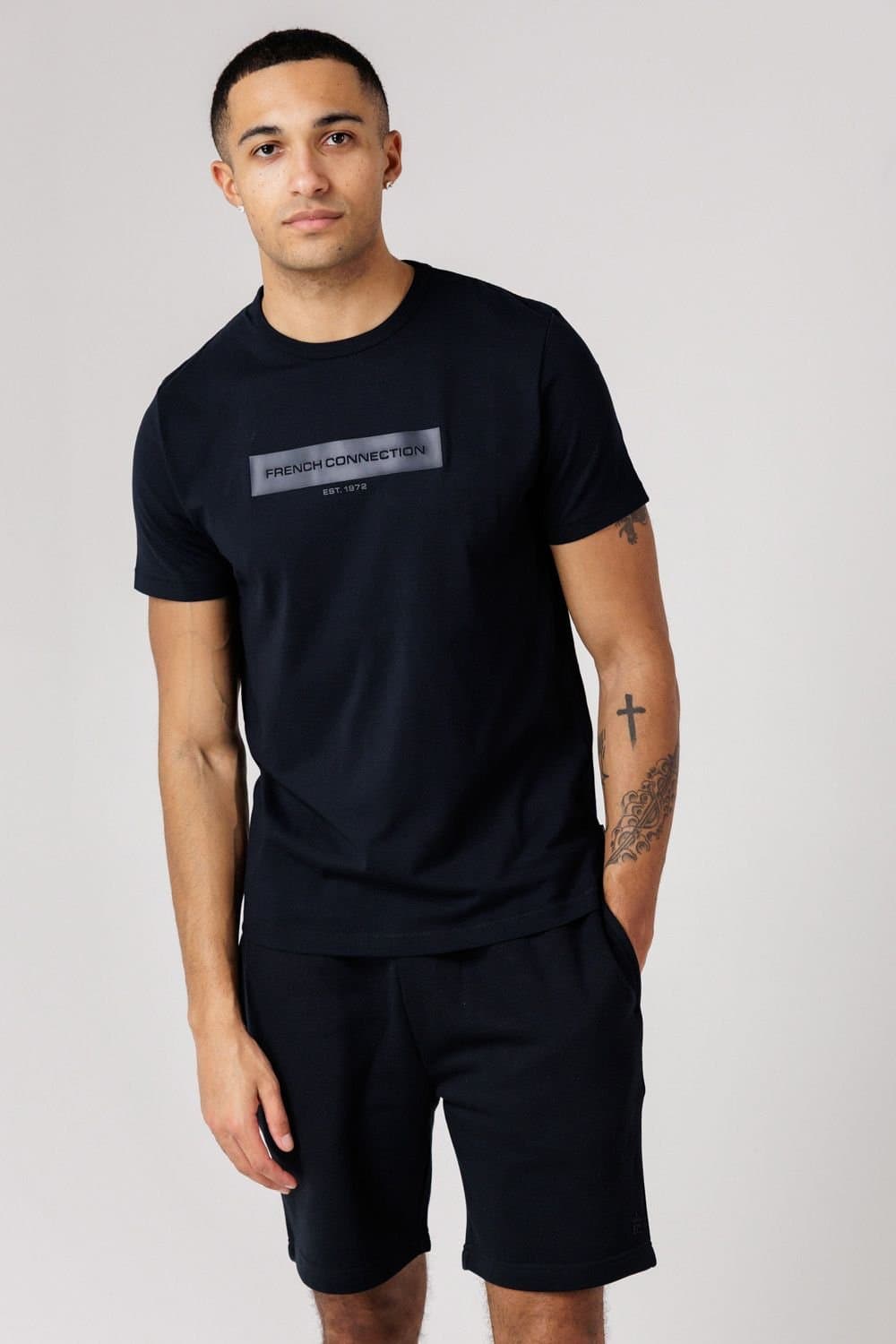 French Connection French Connection Men's Cotton Chest Patch T-Shirt & Shorts Co Ord Set in Navy