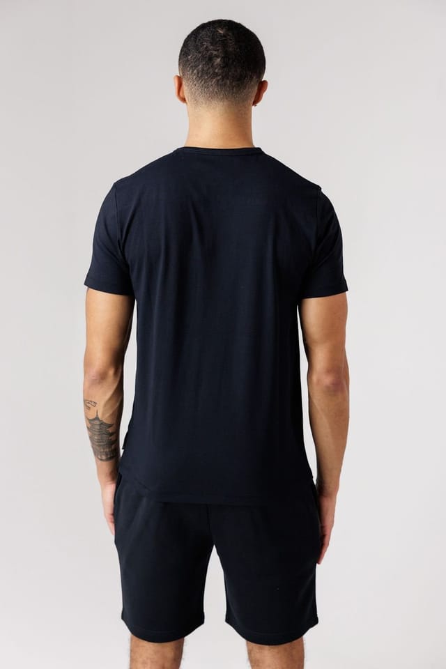 French Connection French Connection Men's Cotton Chest Patch T-Shirt & Shorts Co Ord Set in Navy - 2