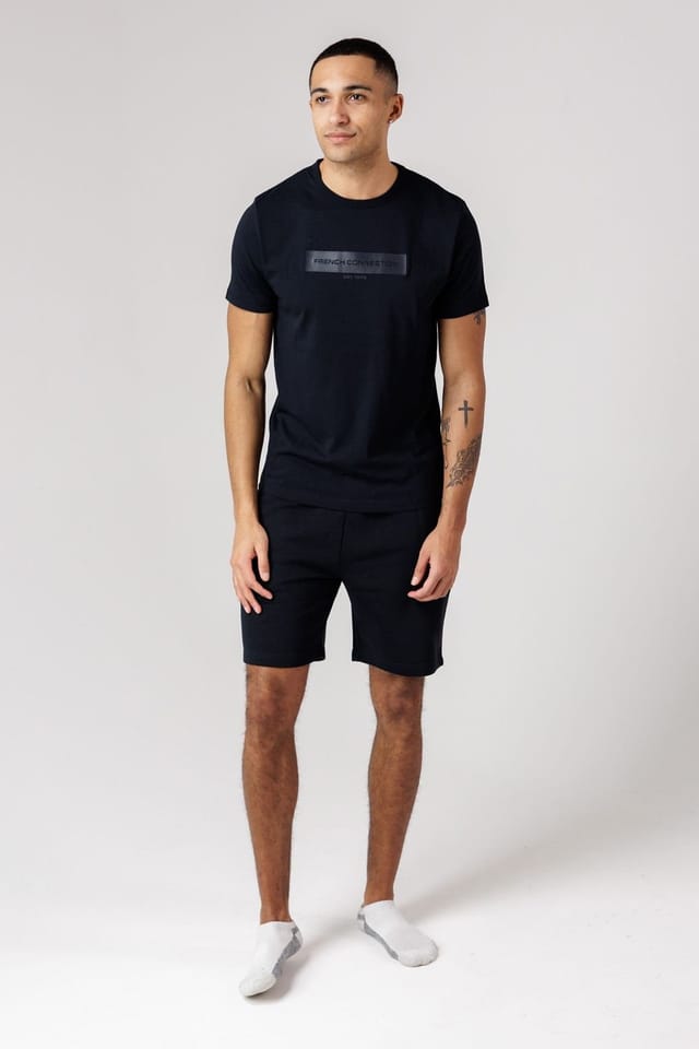 French Connection French Connection Men's Cotton Chest Patch T-Shirt & Shorts Co Ord Set in Navy - 3
