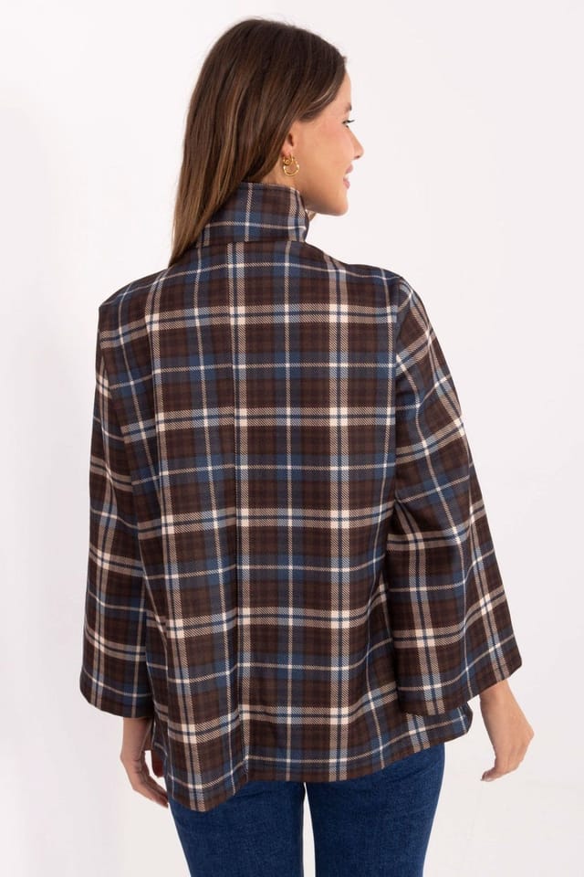 Love Lace Love Lace Women's Stylish Timeless Checkered Stand Collar Coat in Brown - 3