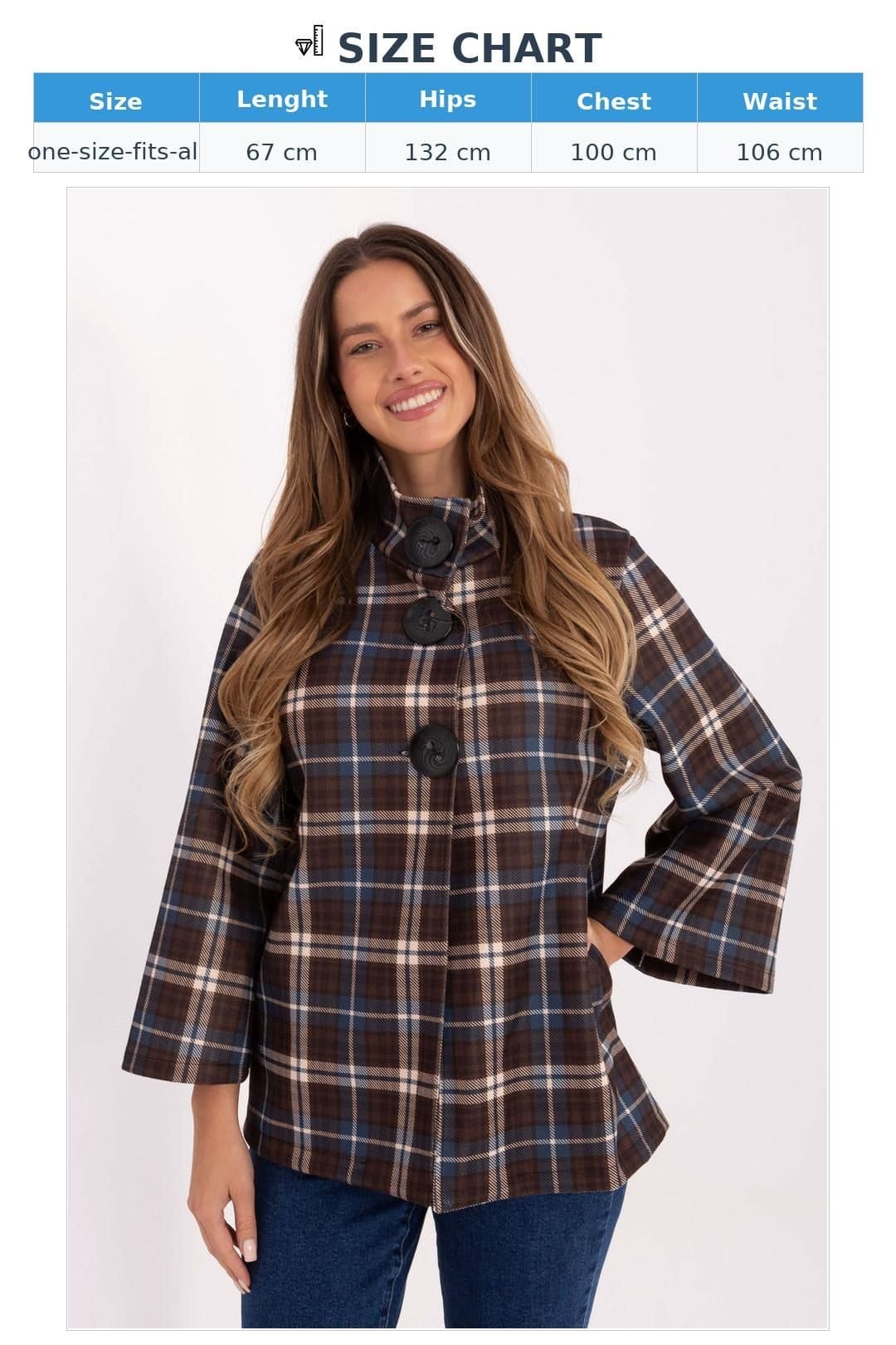 Love Lace Love Lace Women's Stylish Timeless Checkered Stand Collar Coat in Brown - 4