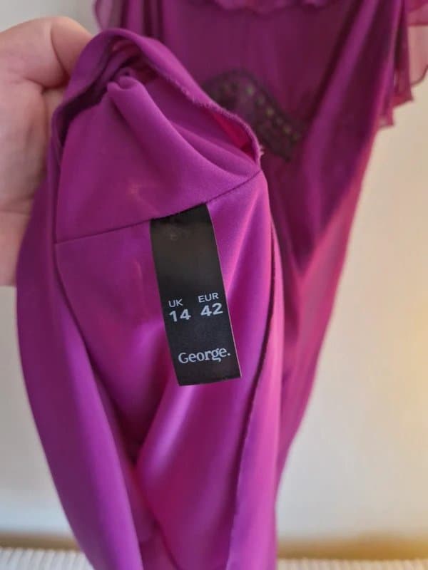 George George Purple Cold Shoulder Ruffle Dress Size 14 Midi Occasion Party