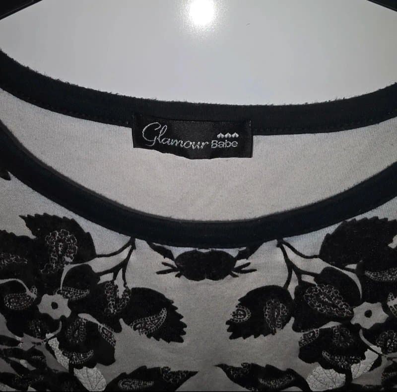 Glamour Babe Cream & Black Long T-Shirt Top Size 10