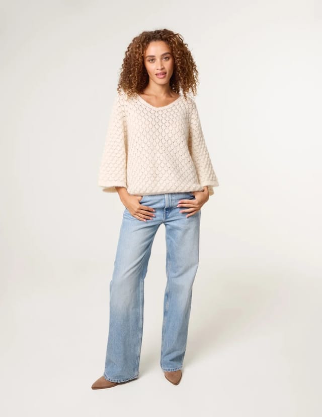Blue Vanilla Pointelle Knit Batwing Jumper - 2