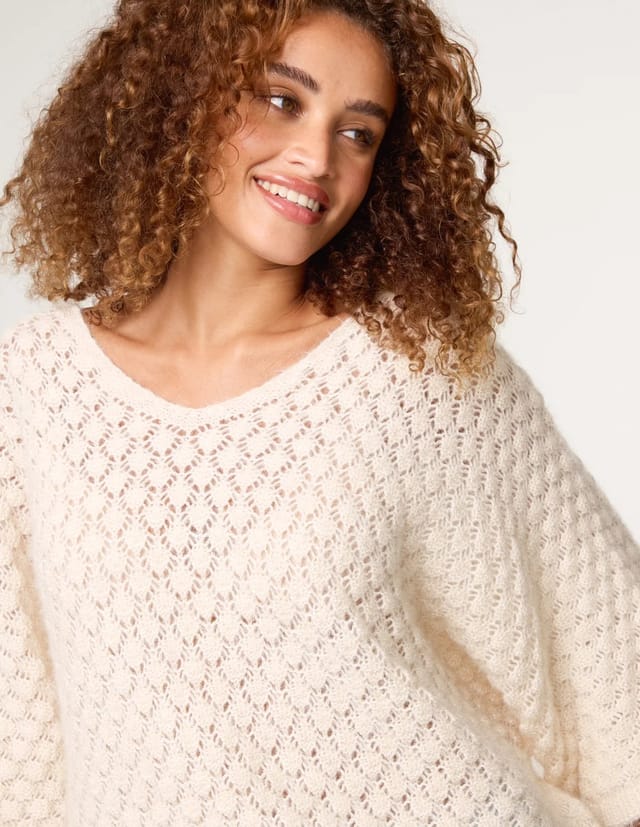 Blue Vanilla Pointelle Knit Batwing Jumper - 3