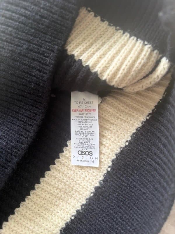 ASOS Design ASOS Design oversized boxy fit knitted fisherman rib jumper with stripe in navy