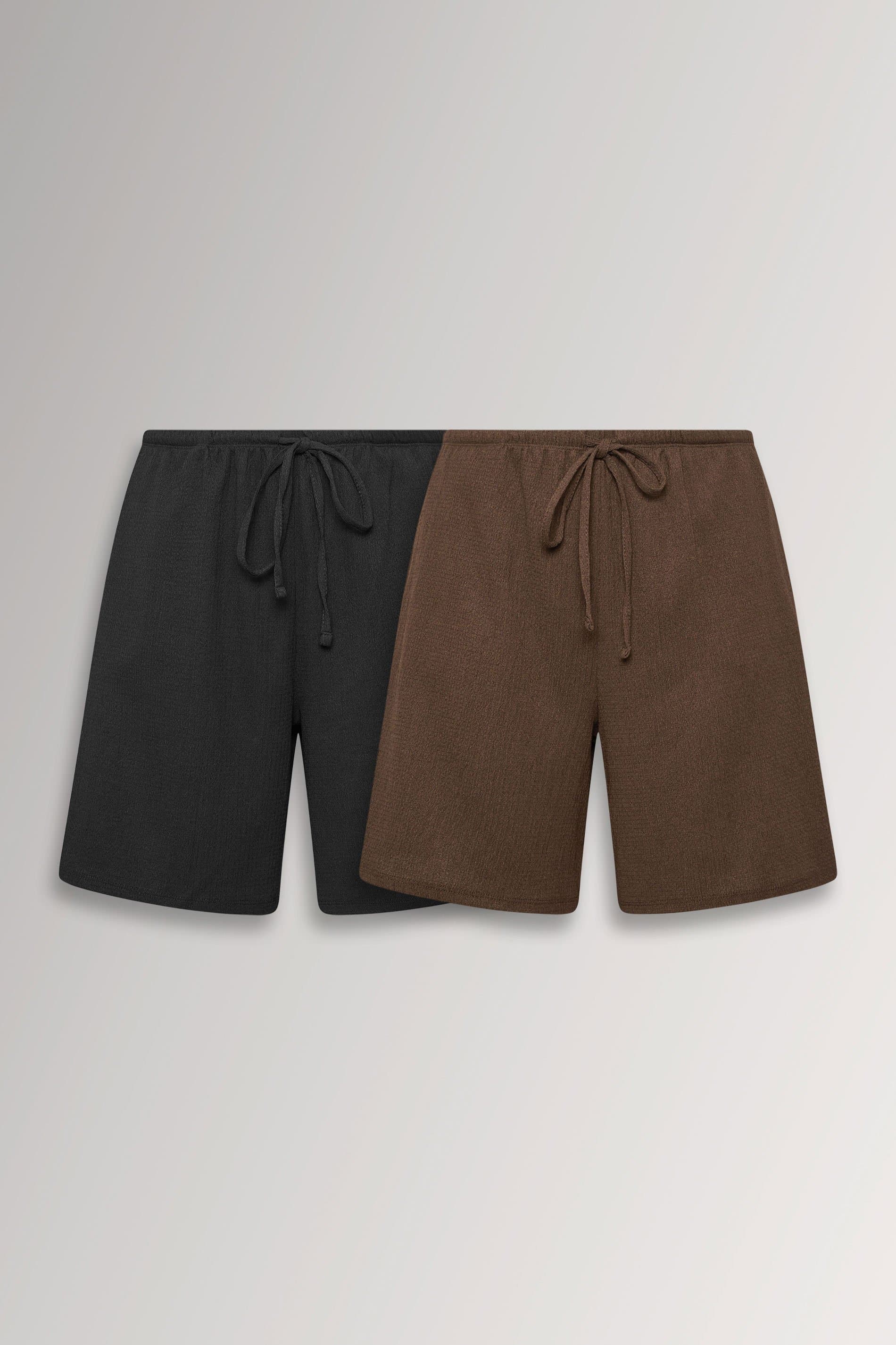 Yours Curve 2 Pack Black & Brown Crinkle Shorts