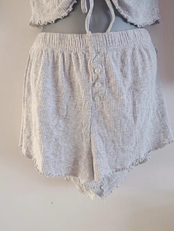 Boux Avenue Boux Avenue Ribbed Lounge Set UK 14 Grey Marl Co Ord Set Ruched Crop Top Shorts