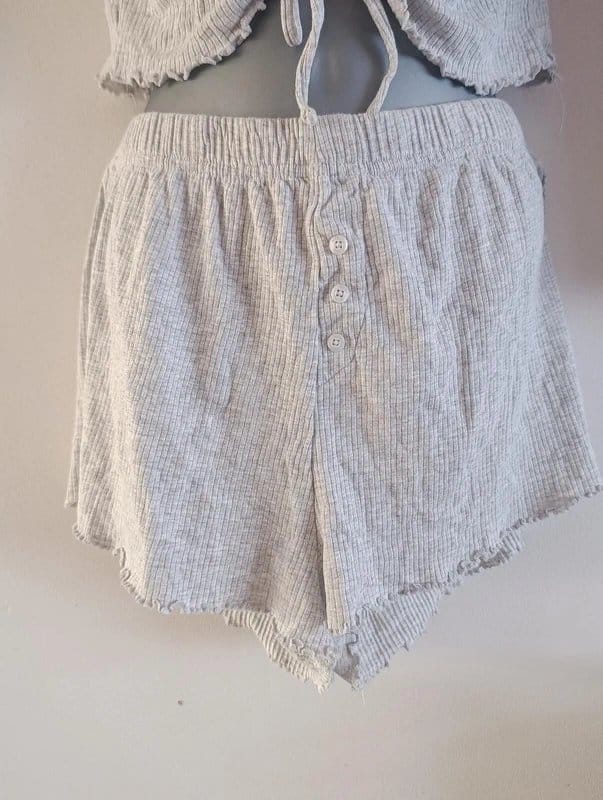 Boux Avenue Boux Avenue Ribbed Lounge Set UK 14 Grey Marl Co Ord Set Ruched Crop Top Shorts - 1