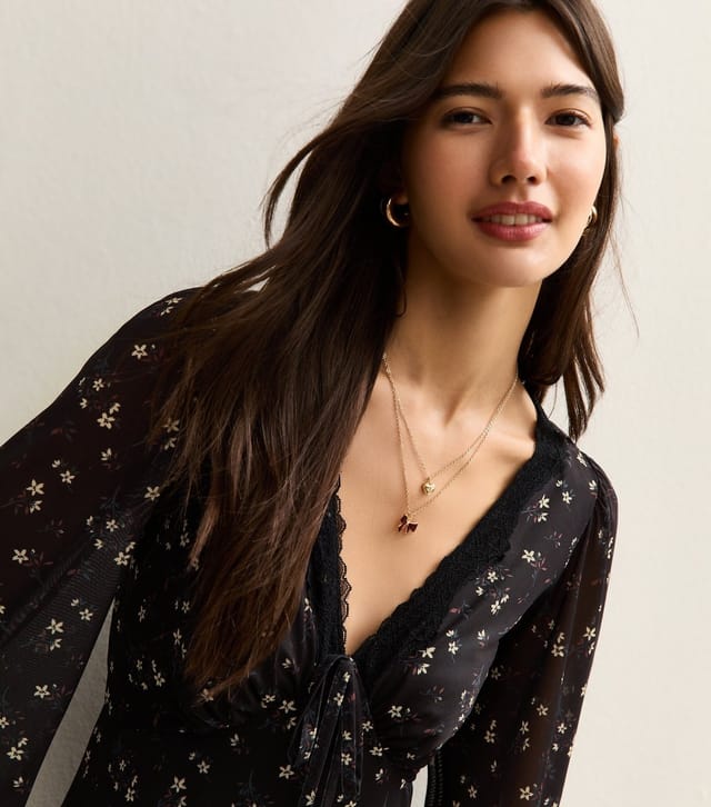 New Look Women's Black Floral Mesh Long Sleeve Mini Dress New Look - 3