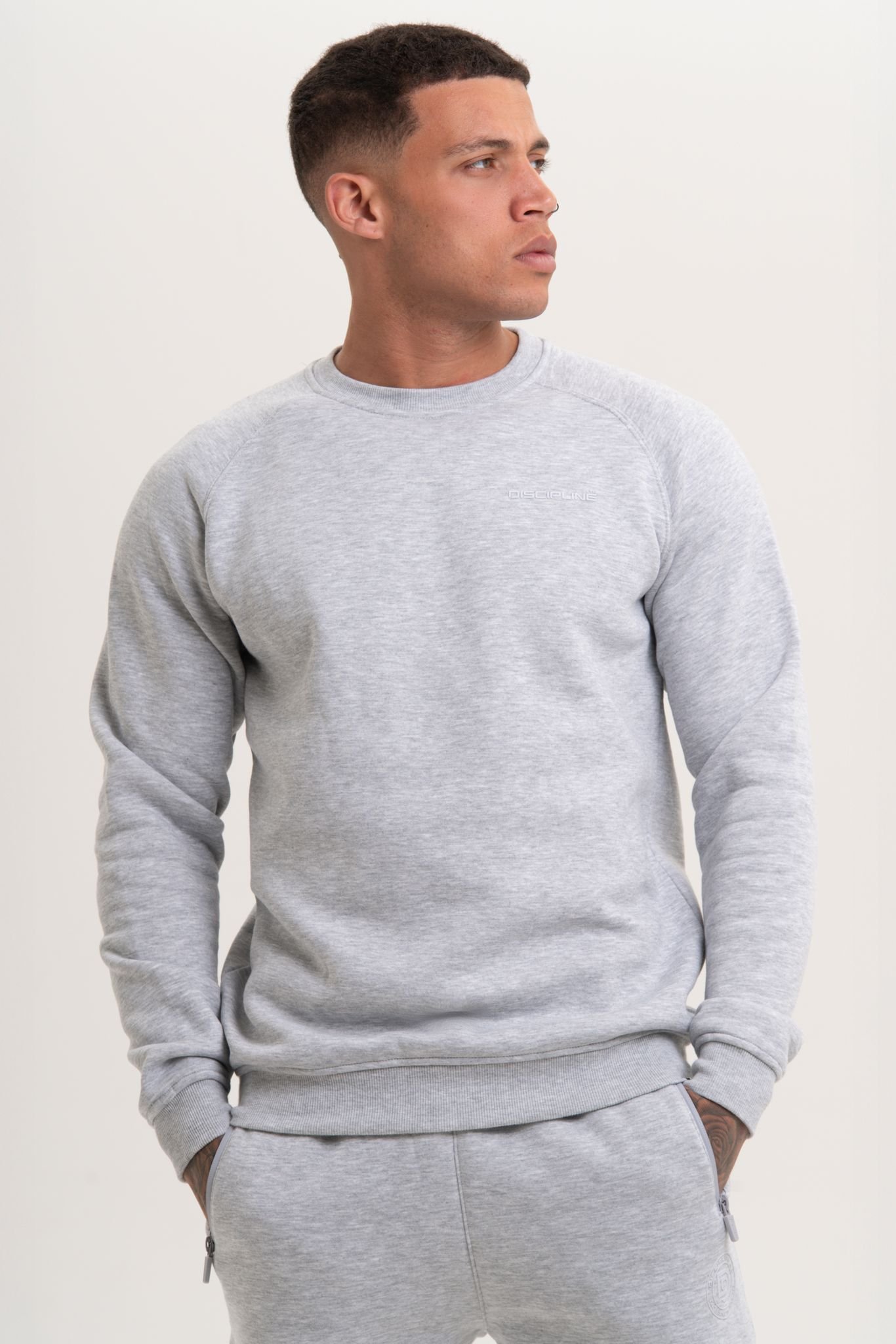 Discipline 365 Discipline 365 Men's Discipline Crew Neck Sweatshirt with Embroidery in Light Grey - 2