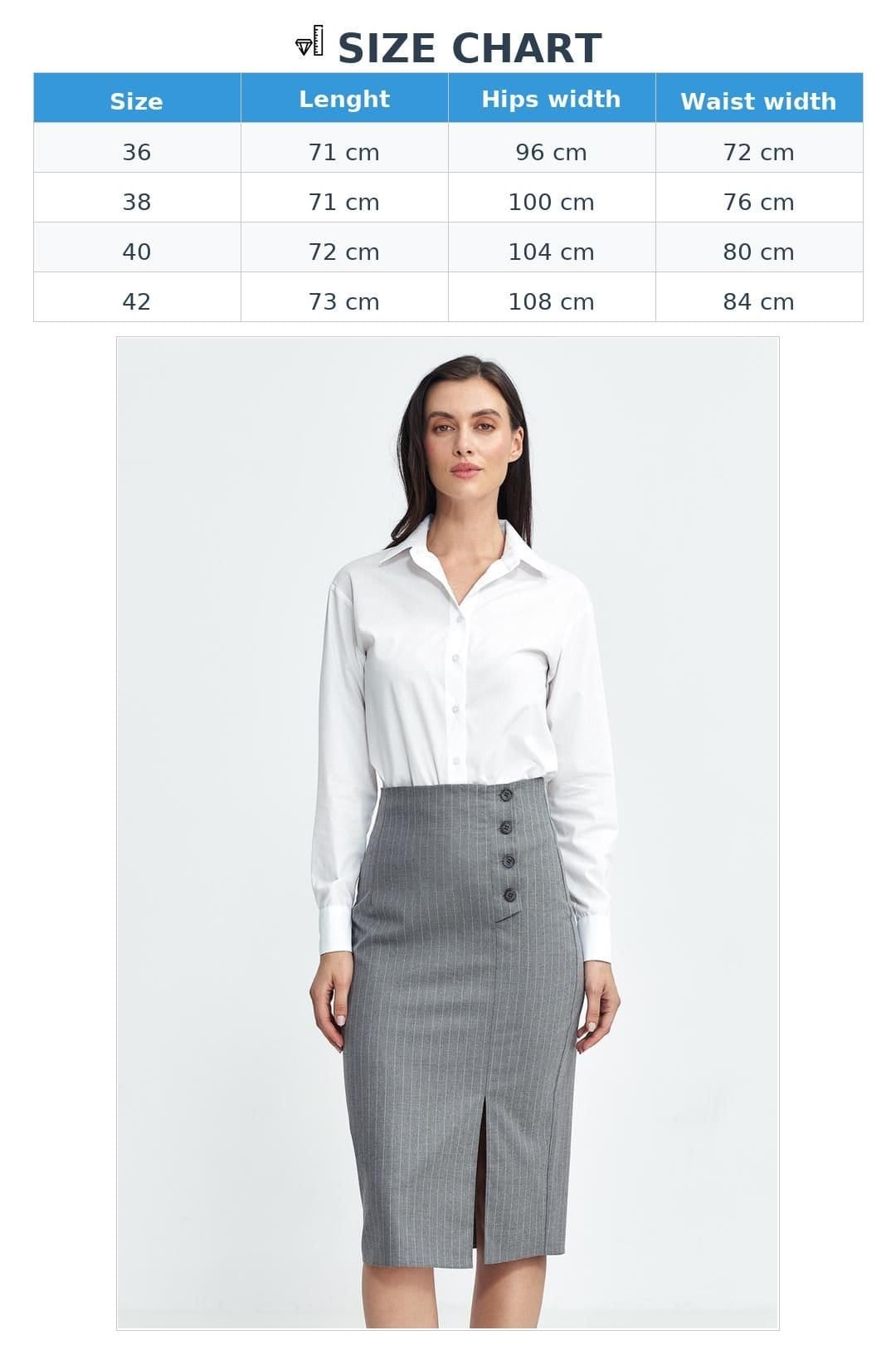Love Lace Love Lace Women's High Waist Stripe Midi Skirt Side Button Slit in Grey - 4