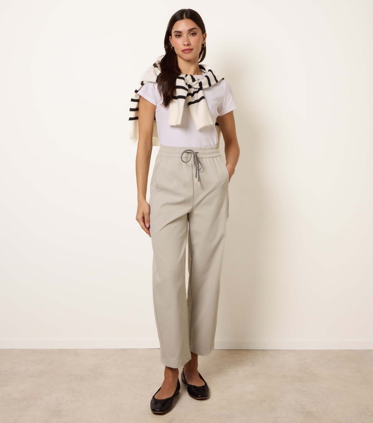 Blue Vanilla Women's Stone Elasticated Drawstring Trousers Blue Vanilla New Look