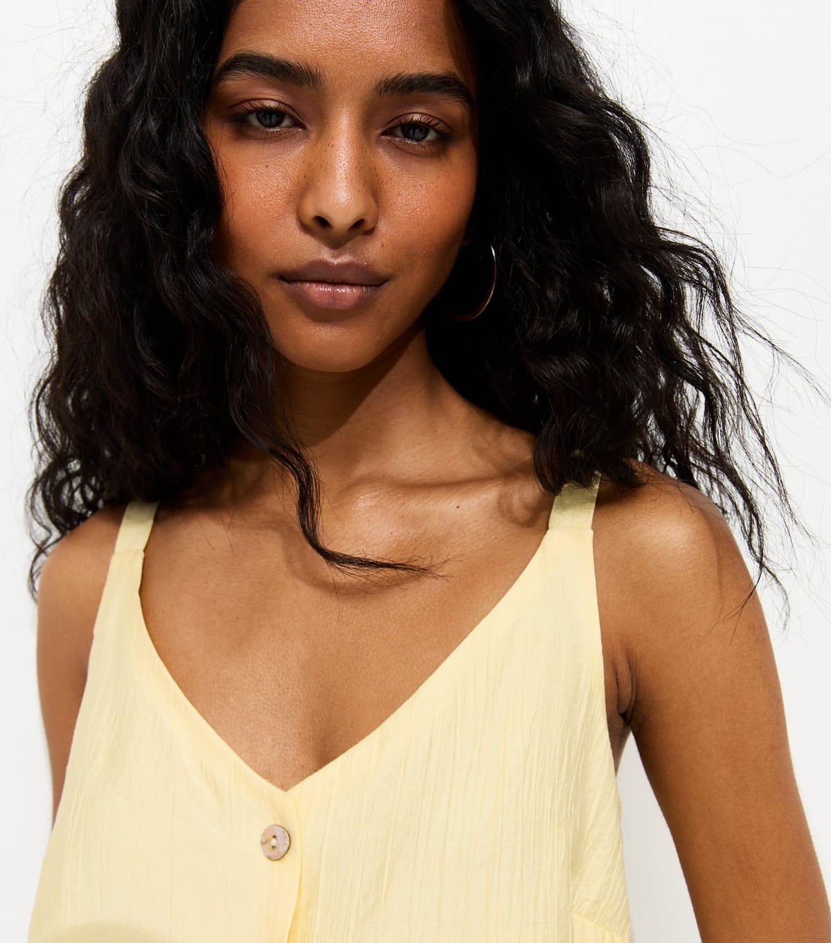 New Look Women's Light Yellow Button Front V-Neck Cami Top New Look