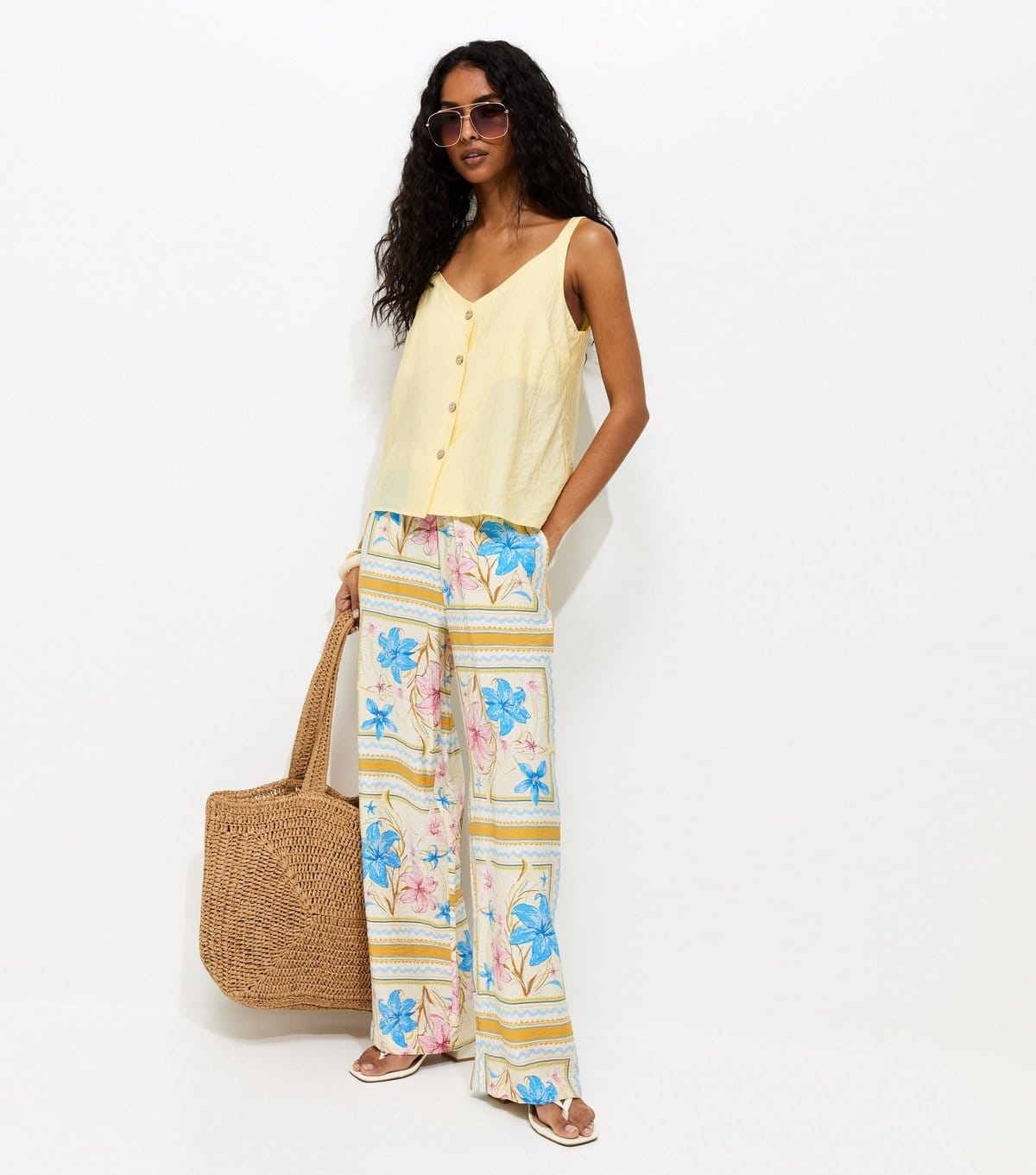 New Look Women's Light Yellow Button Front V-Neck Cami Top New Look - 4