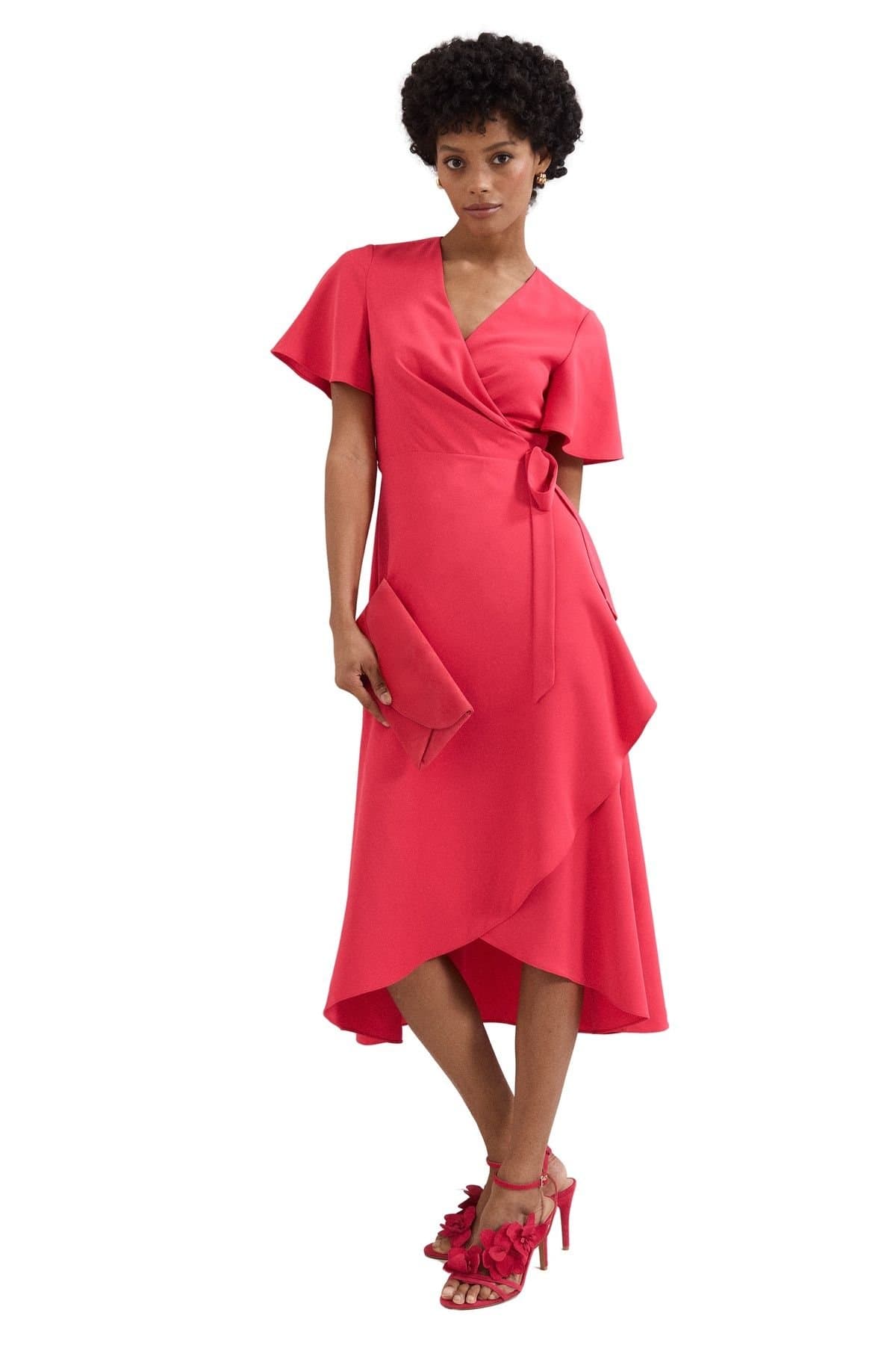 Phase Eight Phase Eight Women's Julissa Short Sleeve Wrap Midi Dress in Bright Pink