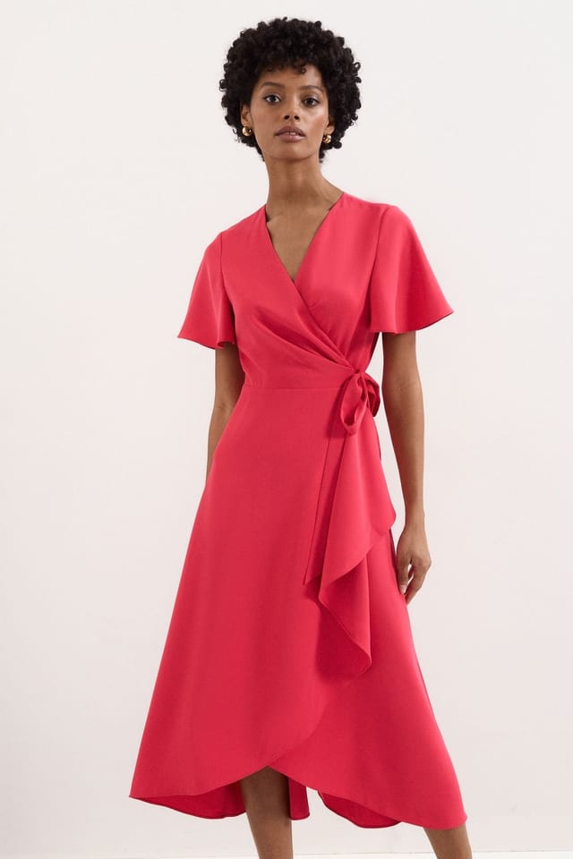 Phase Eight Phase Eight Women's Julissa Short Sleeve Wrap Midi Dress in Bright Pink - 3