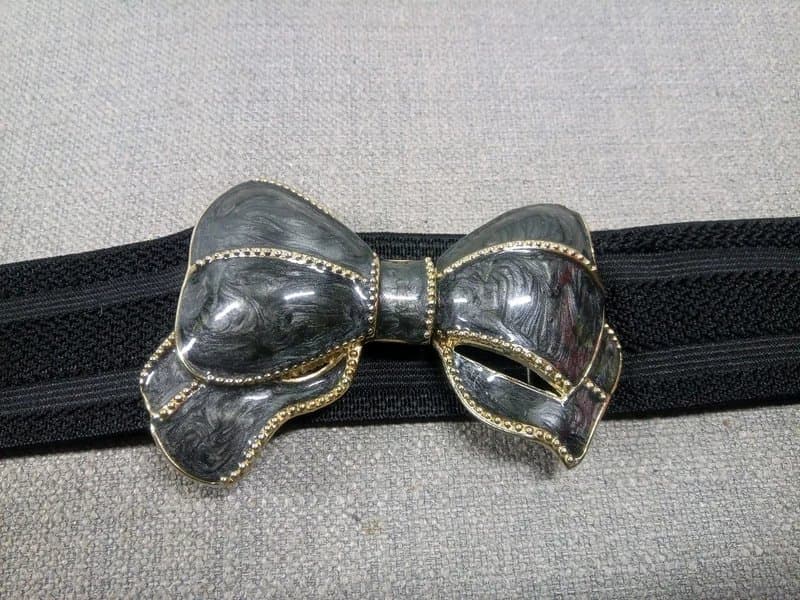 New Look Large Buckled Bow Wide Elasticated Black Belt 30"-38" Clinch Belt