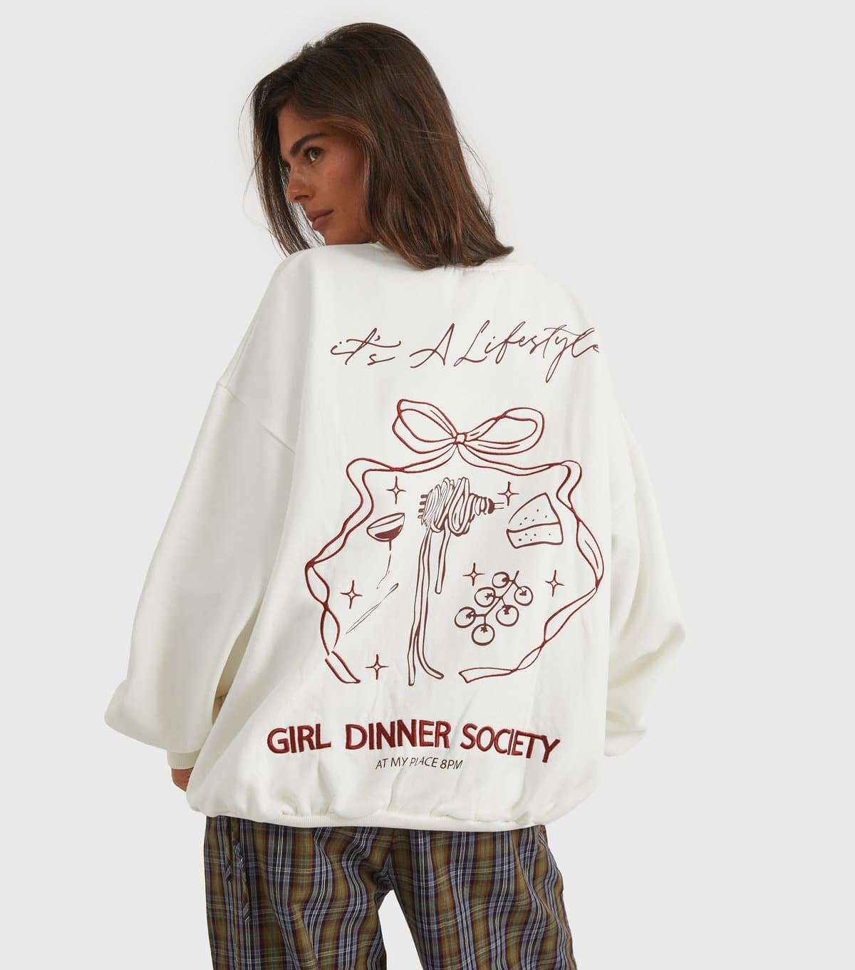 Skinnydip Women's Ecru Girl Dinner Society Embroidered Sweatshirt Skinnydip New Look