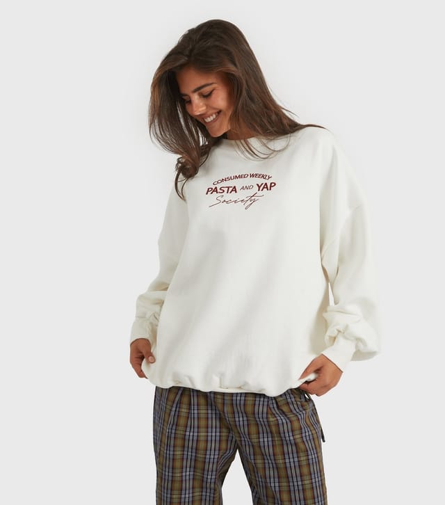 Skinnydip Women's Ecru Girl Dinner Society Embroidered Sweatshirt Skinnydip New Look - 2