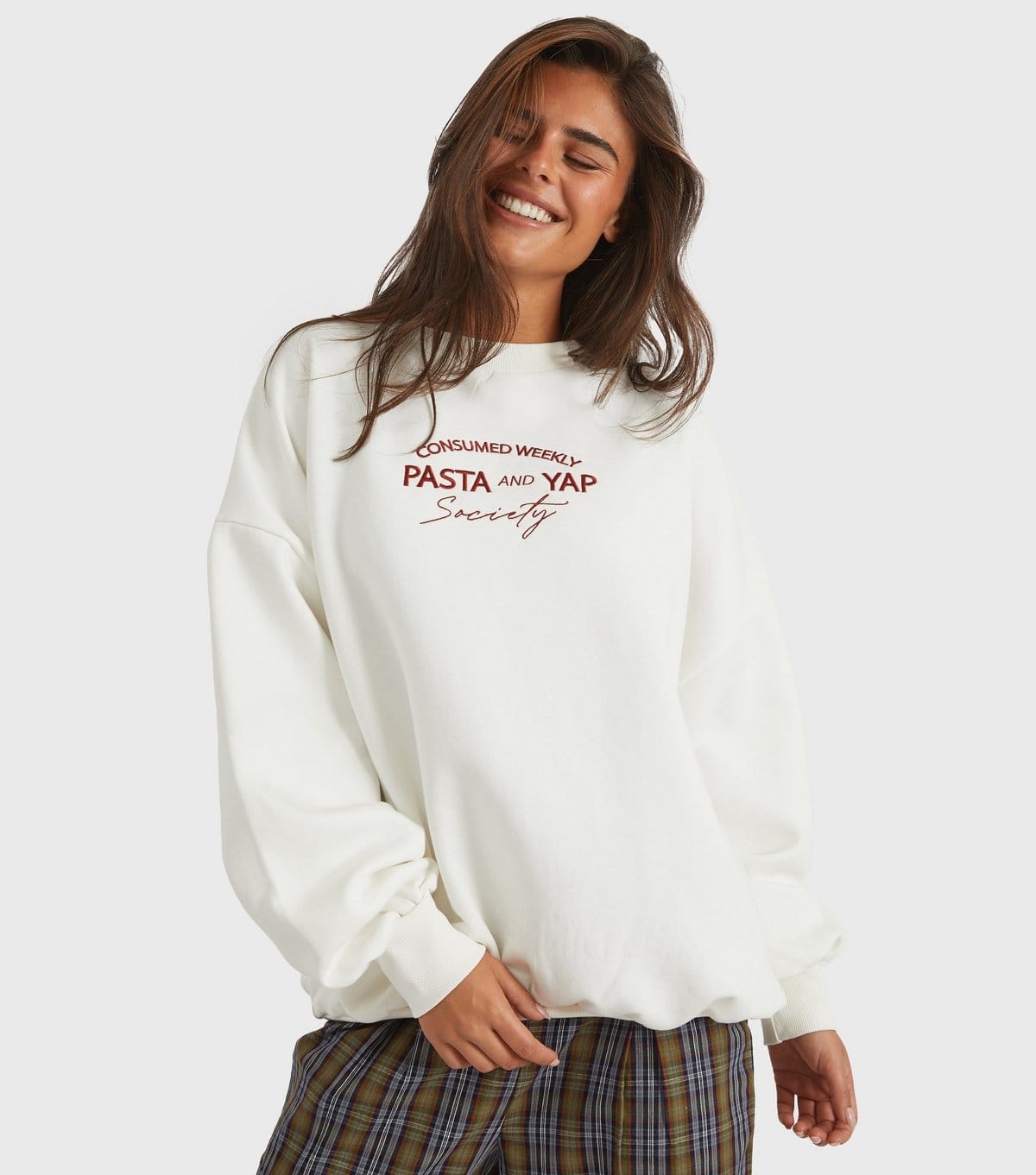 Skinnydip Women's Ecru Girl Dinner Society Embroidered Sweatshirt Skinnydip New Look - 4