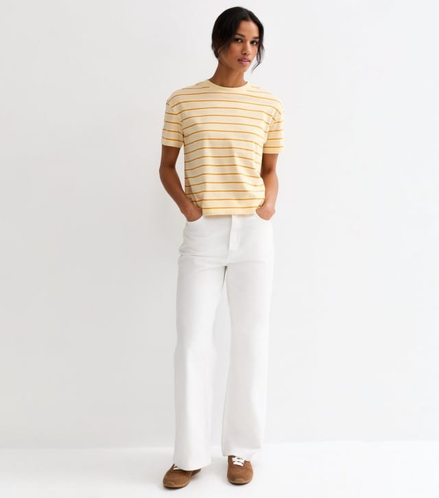 New Look Women's Yellow Cotton Striped T-Shirt New Look - 3