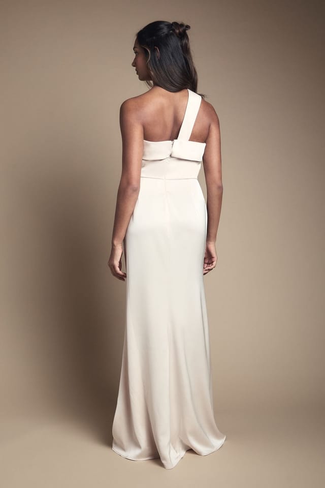 Coast Coast Women's Asymmetric Neckline Satin Bridesmaid Maxi Dress in Champagne - 3