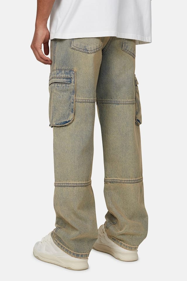 Good For Nothing Good For Nothing Men's Baggy Washed Cargo Denim Jeans in Blue - 2
