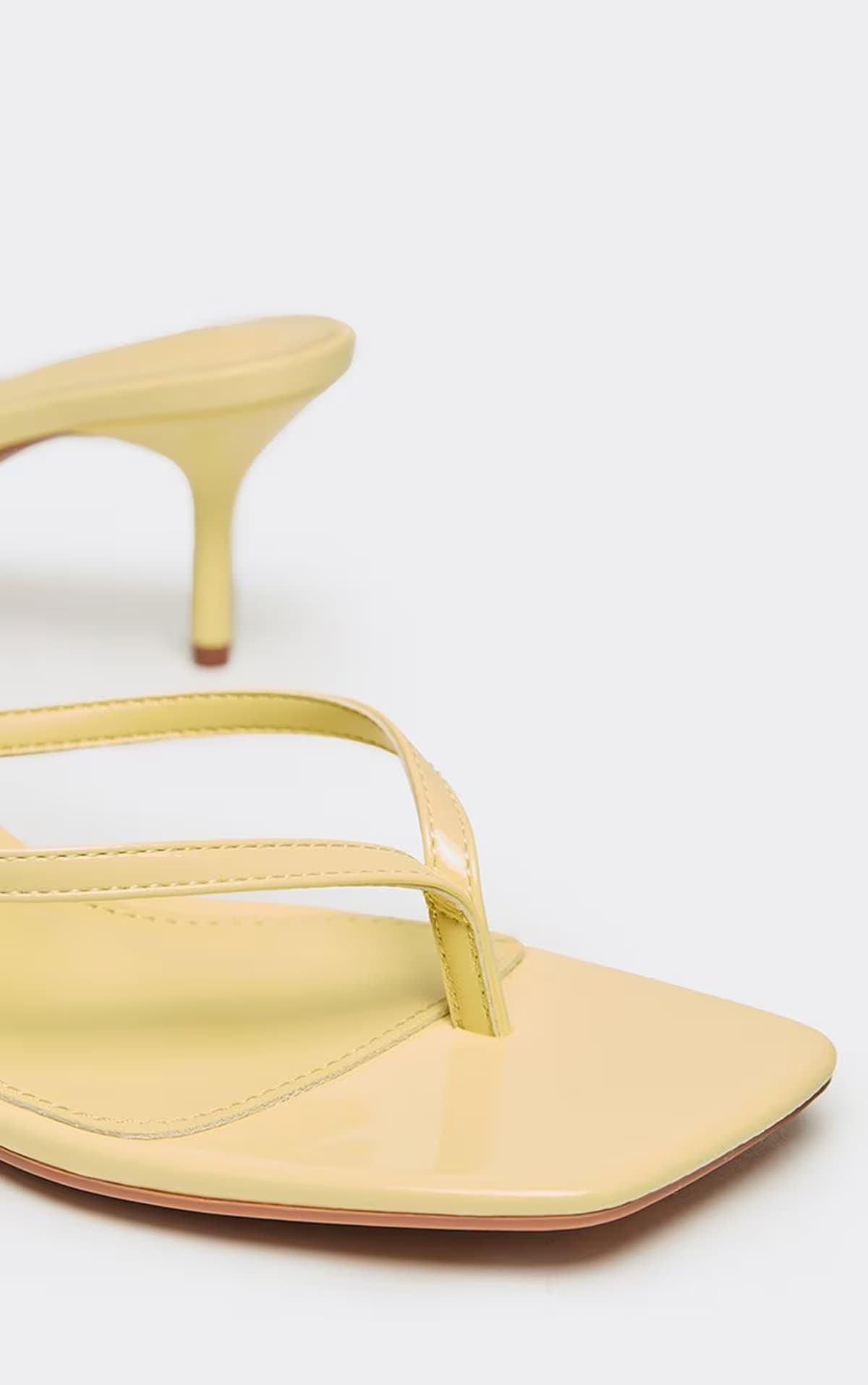 EGO Celeste Thong Strap Square Toe Heeled Mule In Yellow Patent, Women's Size UK 3
