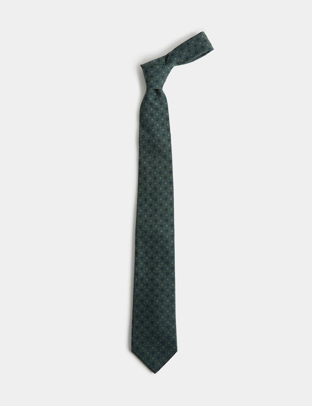 Marks & Spencer M&S Multi Geometric Silk Wool Tie Green