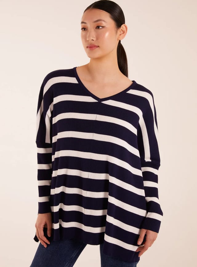 Blue Vanilla Striped V Neck Jumper - 2