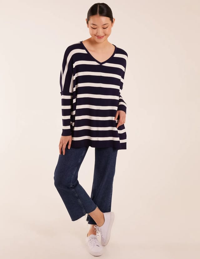 Blue Vanilla Striped V Neck Jumper - 3