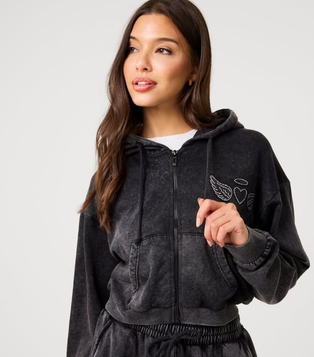 Pink Vanilla Women's Black Diamante Logo Hoodie Pink Vanilla New Look - 3