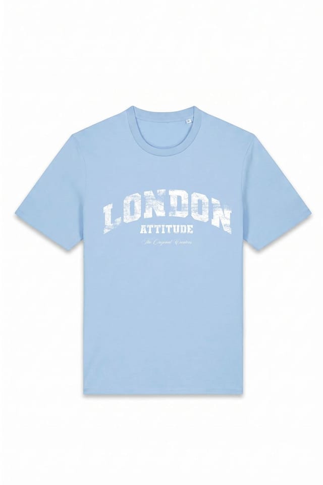 LONDON ATTITUDE LONDON ATTITUDE Men's Original Creators Premium Cotton T-Shirt with Vintage White Logo in Light Blue - 2